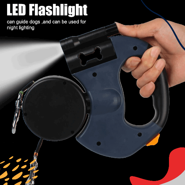 Tangle-Free Dual Dog Leash with built-in LED flashlight for night walks and increased visibility