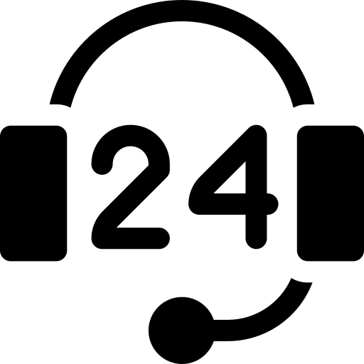 24 hour customer support icon with headset symbol for round-the-clock service